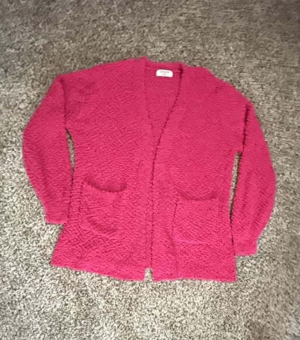 Zenana Fuzzy Cardigan Sweater Size XL Pink Open Front Pockets